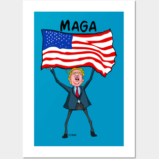 Trump Carry US Flag with MAGA Posters and Art